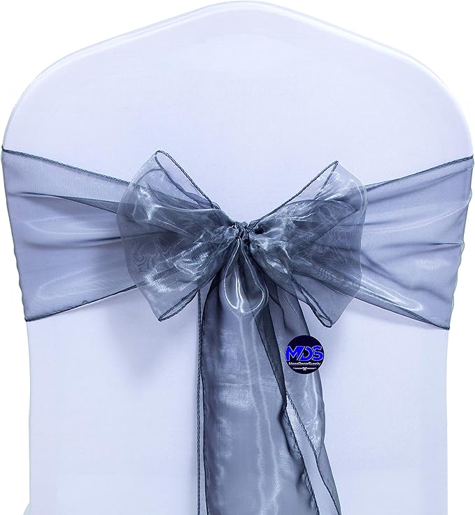 MDS Pack of 150 PCS Organza Chair Sashes Wider Dining Chair Bows Ribbon Tie Back for Wedding Party Birthday Bridal Shower Reception Event Banquet Home Chair Cover Decoration - Silver Gray