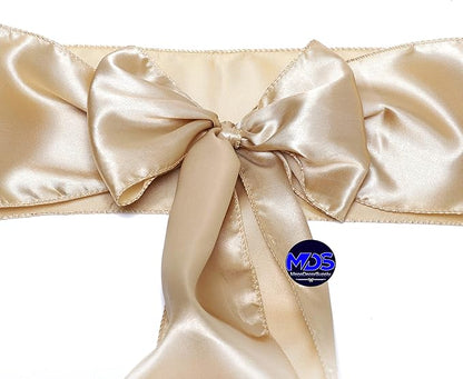 MDS Pack of 50 PCS Satin Chair Sashes Charmeuse Sateen Dining Chair Bows Ribbon Ties Back Sash for Wedding Party Birthday Home Hotel Restaurant Banquet Decoration (7 x 108 Inch, Champagne Gold)