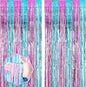 2 Pack 3.3x8.2 Feet Blue and Pink Foil Fringe Backdrop Curtains, Tinsel Streamers Birthday Party Decorations, Fringe Backdrop for Graduation, Baby Shower, Gender Reveal, Disco Party