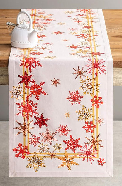 Maison d' Hermine Table Runner 100% Cotton Single Layer Table Runners 36 inches Long for Thanksgiving Christmas Decorations Home Kitchen Dining Party Wedding (Crystal Star, 14.5" x 36")