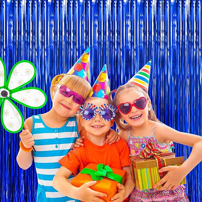 BTSD-home Blue Foil Fringe Curtain, Metallic Photo Booth Backdrop Tinsel Door Curtains for Wedding Birthday Bridal Shower Baby Shower Bachelorette Christmas Party Decorations(4 Pack, 8ft x 3ft)