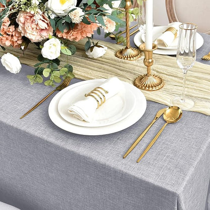 Fitable Faux Linen Tablecloths for Rectangle Tables: Water & Stain Resistant Farmhouse Table Cloth, Washable Burlap Textured Table Covers for Kitchen Dining Party(2 Pack, 60x84 Inch, Light Grey)