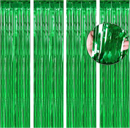 BTSD-home Green Foil Fringe Curtain, Metallic Photo Booth Backdrop Tinsel Door Curtains for St Patricks Day Birthday Bridal Baby Shower Bachelorette Christmas Party Decorations(4 Pack, 8ft x 3ft)