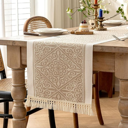 Table Runners 107 Inches,Waterproof Boho Table Runner with Tassel Fringe,Table Runner for Party Coffee Table