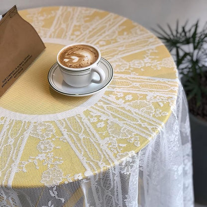 Gorgeous Round Lace Tablecloth,Vintage Floral Embroidered Table Cloths, Chic Round Table Cover for Wedding Banquet HolidayDinner Tables 60INCH (White)