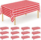 12Pack 54" x 108" Table Cloth Rectangle Table, Waterproof Plastic Table Cloth Ddisposable, Red and White Checkered Tablecloth Table Cover for Outdoor Picnic Birthday Party Gathering BBQ Holiday Dinner