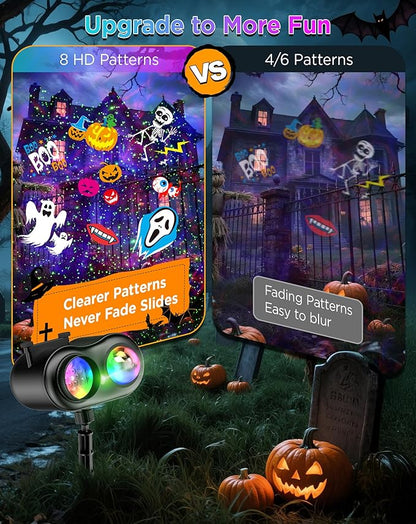 Halloween Christmas Projector Lights Outdoor, 8 Brighter HD Holiday Patterns with Firefly & Ocean Wave Effects, 20 Slides, Waterproof Snowflake Projector with Timer for House Garden Yard Xmas New Year