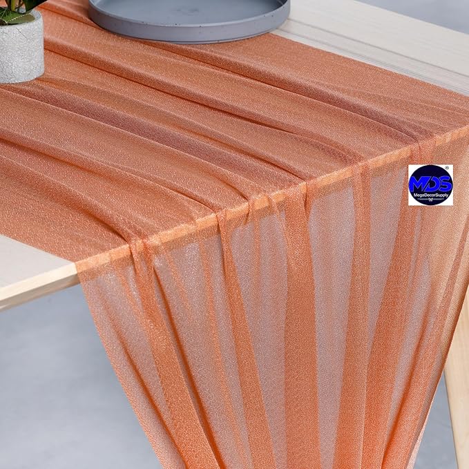 MDS 10 Pack 10ft Chiffon Table Runner 29 x 120 Inches Sheer Wedding Runner Romantic Rustic Table Runner for Wedding Decorations, Birthday Parties, Bridal Shower Party Arch Decor - Coral Peach