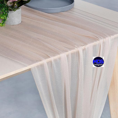 MDS 2 Pack 14ft Chiffon Table Runner 29 x 170 Inches Sheer Wedding Runner Romantic Rustic Table Runner for Wedding Decorations, Birthday Parties, Bridal Shower Party Arch Decor - Nude