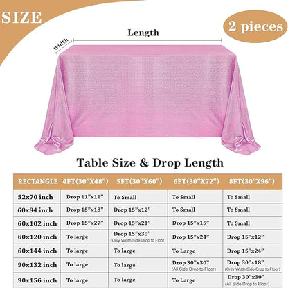 Fitable 2 Pack Pink Sequin Tablecloth for Parties 90x156 Inch - Sparkle Glitter Table Cloth Laser Rectangle Overlay for Wedding Baby Shower Ceremony Birthday Holiday Banquet