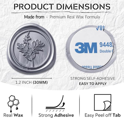 Wax Seal Stickers (60 Pcs, 3 Designs in 1 Pack) Premium Envelope Seal Stickers for Wedding Invitation Envelopes, Adhesive Wax Seals, Perfect for Seating Chart, Gift Wrapping