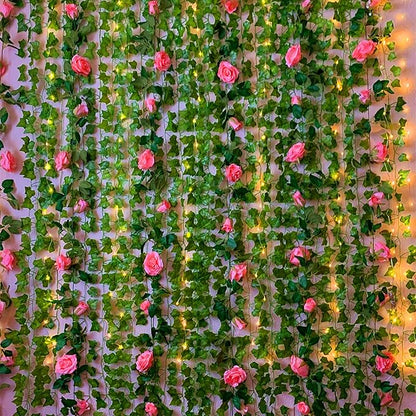 UKELER 2 Pack Artificial Floral Garland Total 14FT Rose Flower Vines Hanging Flower Plants for Home Garden Party Outdoor Ceremony Wedding Arch Floral Decor, Light Purple