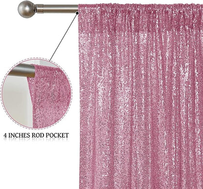 Sugargirl Pink Sequin Backdrop Curtain 2 Panels 2FTx8FT Glitter Pink Background Drapes Sparkle Photography Backdrop for Party Wedding Birthday Wall Decoration