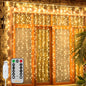 Ollny Curtain Lights 6.6x6.6ft, 200 LED String Lights with Remote 8 Modes Dimmable Timer, USB Power Fairy Light for Bedroom Backdrop Indoor Wall Window Wedding Decor, Warm White