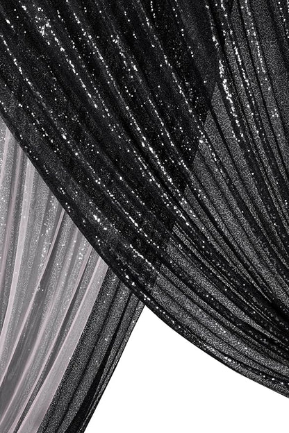 Black Backdrop for Halloween Decorations: Sequin Photo Curtains 10ft x 10ft Glitter Fabric for Wedding Party Baby Shower