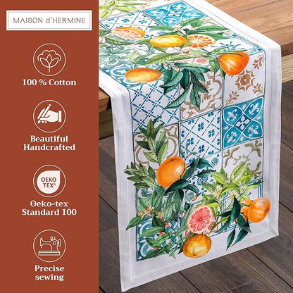 Maison d' Hermine Table Runner 100% Cotton Single Layer Table Runners 72 inches Long Decorative for Home Kitchen Dining Party Baby Shower Wedding Bridal Shower Spring Summer (Agrume, 14.50" x 72")
