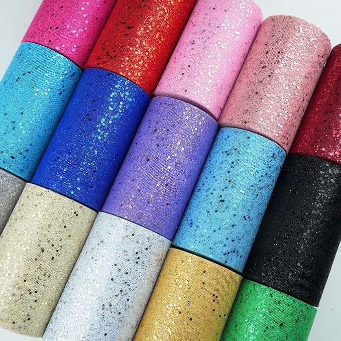 Glitter Tulle Rolls, 6” by 50 Yards (150FT) Sparkling Tulle Spool Ribbon Sequin Tulle Netting Fabric for Tutu Skirt Wedding Birthday Baby Shower (Red)