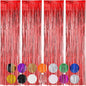 4 Pack Red Foil Fringe Backdrop Curtains, Tinsel Streamers Birthday Party Decorations, Fringe Backdrop for Graduation, Baby Shower, Gender Reveal, Disco Party
