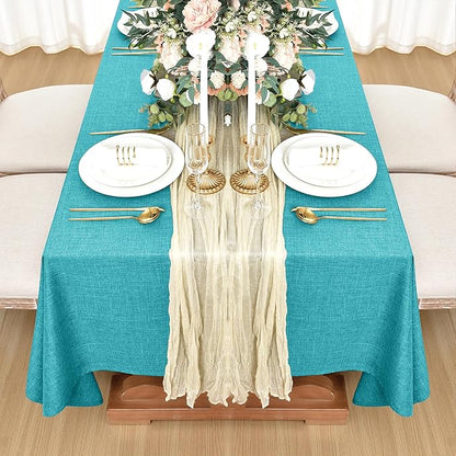 Fitable Square Table Cloth Linen Textured: Water & Stain Resistant Farmhouse Tablecloth, Washable Burlap Table Covers for Kitchen Dining Party(2 Pack, 54x54 Inch, Teal)