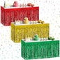3 Pack Red Green Gold Table Skirts, 29x108" Metallic Foil Tinsel Fringe Table Skirt for Rectangle Tables Streamer Curtains Backdrop, Party Decorations for Birthdays, Weddings, Holidays