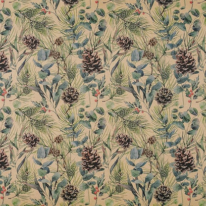 RUSPEPA 30" X 32.8' Kraft Christmas Wrapping Large Paper Roll, Jumbo Roll, Watercolor Pinecone and Eucalyptus Leaf Design, Kraft Gift Wrap for Christmas, Winter Holiday Party, Rustic Natural Theme