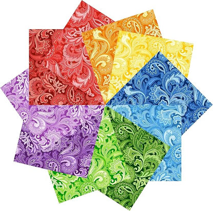 5"x 5" 50 PCS 100% Cotton Floral Fabric Squares Bundles Quilting Supplies for Sewing DIY & Quilt Beginners— Paisley