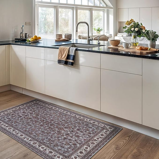 Bloom Rugs Washable Non-Slip 3' x 5' Rug - Slate Gray Traditional Oriental Area Rug for Living Room, Bedroom, Dining Room, and Kitchen - Exact Size: 3' x 5'