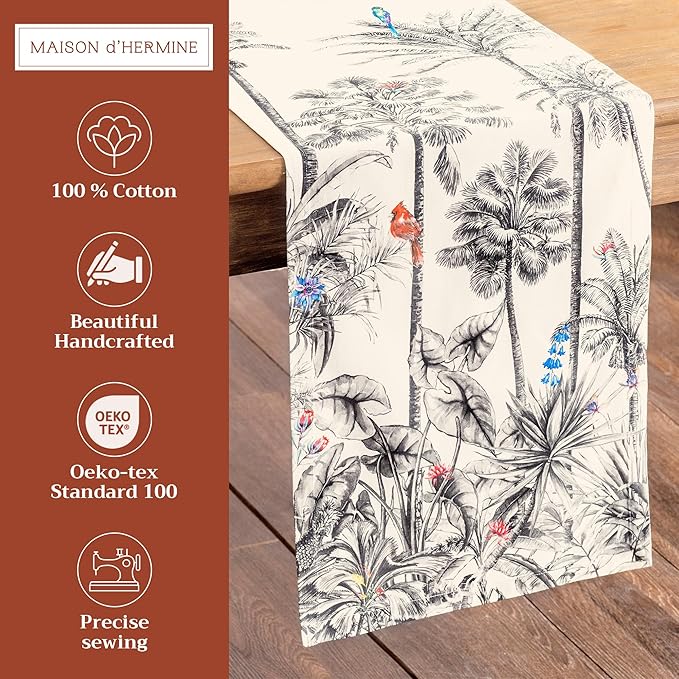 Maison d' Hermine Table Runner 100% Cotton Single Layer Table Runners 72 inches Long for Thanksgiving Christmas Decorations Home Kitchen Dining Party Wedding (Amazonia, 14.5" x 72")