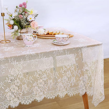 LuoluoHouse Pack of 6 Lace Tablecloth Ivory Table Fabric 60x120 Inch for Rustic Boho Wedding Bridal Shower Party Decorations Rectangle Overlay Long Vintage Embroidered Reception Table Cloth Decor