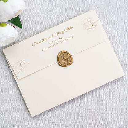 PONATIA 50 PCS 5x7 Envelopes, Self- Adhesive Cream A7 Envelopes for Weddings, Invitation Cards, Photos, Postcards, Greeting Cards Mailing, Baby Shower, Graduation, Christmas Gift Cards