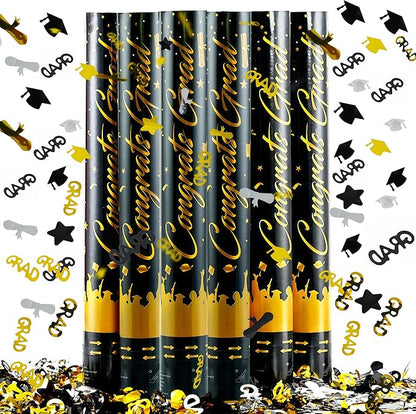 16 inch Graduation Confetti Poppers,Confettis Cannons Bulk with Diploma GRAD Star&Cap Design for Graduation Ceremony Party Favor Supply,Class Toss Ceremony,Class of 2025 Confetti (6Pack)
