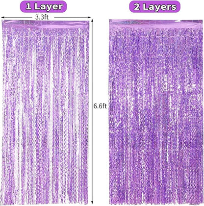 4 Pack Sparkle Wavy Purple Tinsel Curtain Party Backdrop - 3.3X6.6ft Foil Fringe Curtain Party Photo Booth Streamers for Mermaid Euphoria Themed Decorations