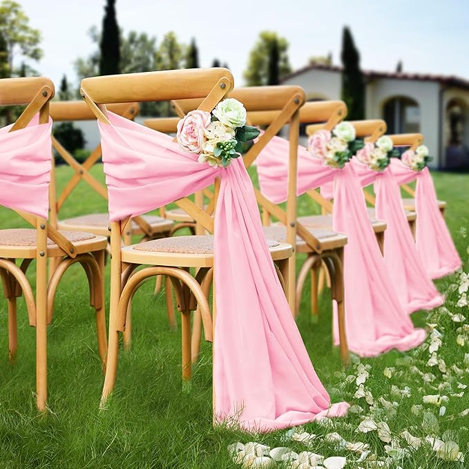 VACVELT Wedding Arch Draping Fabric Blush Pink Chiffon, 2 Panels Sheer Drapes 30 Inch x 20ft Chiffon Backdrop Curtain Wedding Decor, Outdoor Sheer Drapery for Ceremony Party Ceiling