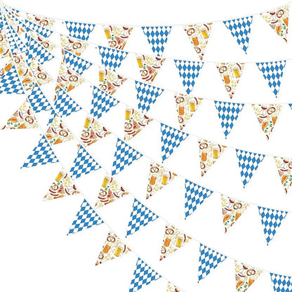 32Ft Oktoberfest Party Decorations Blue Plaid Triangle Flag Fabric Banner Pennant Garland Streamer for Oktoberfest Birthday German Baby Shower Bavarian Party Decor Supplies