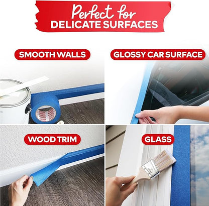 XFasten Blue Painters Tape 540 Feet 3 Inch X 60 Yards (3-Pack) Wide Painters Tape Blue Masking Tape Paint Tape for Walls, Painters Tape Car Strong Adhesion, No Mess Blue Tape Masking Tape for Painting