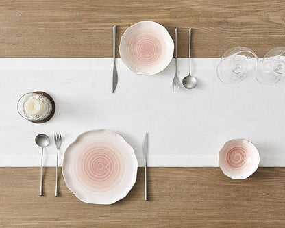 ZeeMart Linen Textured Border Table Runner, 14 x 60 Inch White, Farmhouse Style White Table Runners 60 Inches Long, Easy Care Everyday Polyester Table Runner