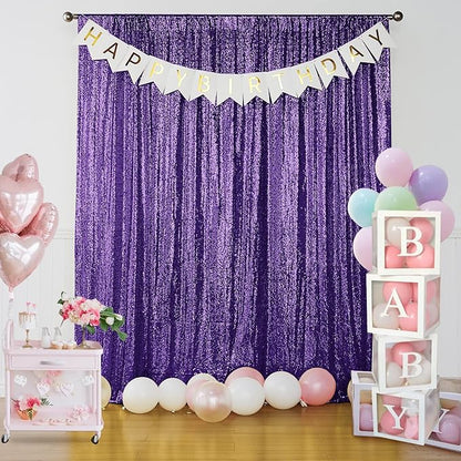Sugargirl Purple Sequin Backdrop Curtain 2 Panels 2FTx8FT Glitter Purple Background Drapes Sparkle Photography Backdrop for Party Wedding Birthday Wall Decoration