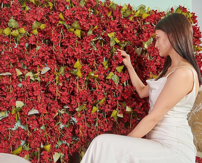 Flower Garland, Artificial Hydrangea Vine Flowers, Hanging Fake Hydrangeas Vine for Room Anniversary Wedding Birthday Christmas Wall Arch Decor, 2 Pcs, Floral Garland, Red Flower