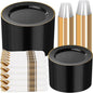 SUT 350 Pcs Black and Gold Plastic Dinnerware Set for 50 Guests, Include: 50 Dinner Plates, 50 Dessert Plates, 50 Pre Rolled Napkins With Silverware, 50 Cups, Disposable Plates for Halloween, Party