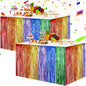 BEISHIDA 2 Pack Rainbow Metallic Tinsel Foil Fringe Table Skirts for Rectangle and Round Tables - Kids' Birthday, Baby Shower, Holiday Party Decor