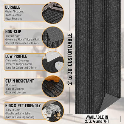 Ottomanson 2'7" x 17' Hallway Runner with Scraper Pile - Extra Durable Non-Slip Rug Mat for Indoor & Outdoor Use - Ideal for Kitchen, Entryway & Garage - High-Traffic Carpet, Black