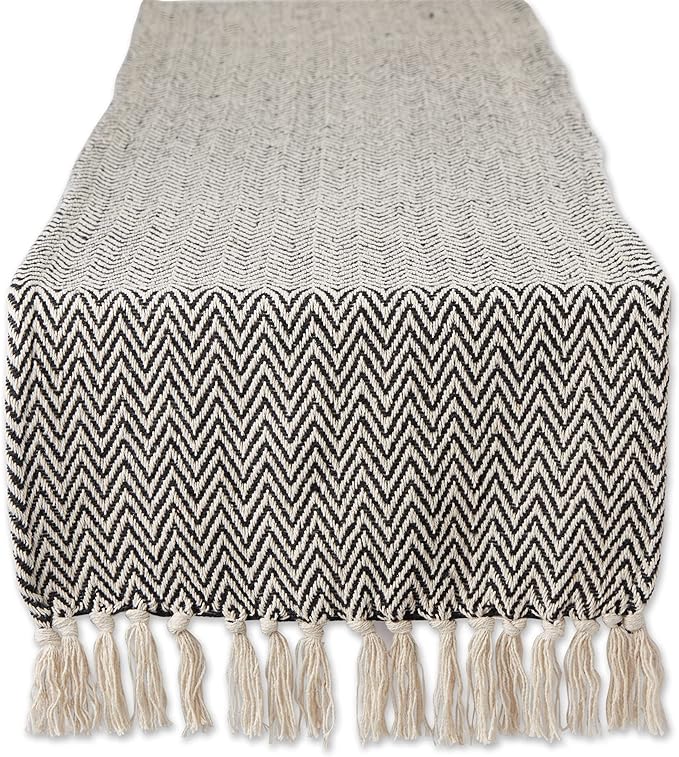 DII Woven Basic Tabletop Collection, Chevron Table Runner, 15x72, Black