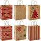 MESHA Christmas Gift bags 24Pcs 8.6x7x3.3'' Kraft Paper Bags with Handles Bulk for Gifts Holiday Xmas Goodie, Party Favors, Candy, Treat