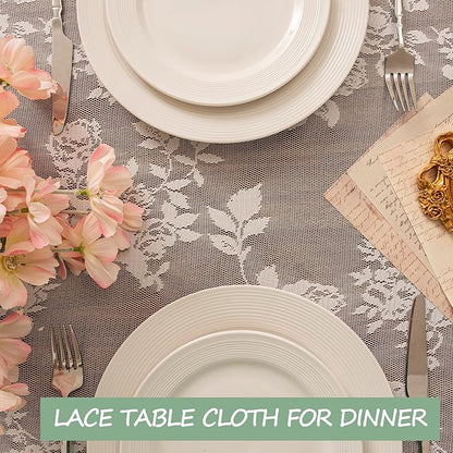 Jayla White Lace Tablecloth for Rectangular Tables, Vintage Style Wedding Table Cloths for Reception, Baby Shower, Birthday Party, Formal Dining, Dinner Parties 54 X 108 Inches