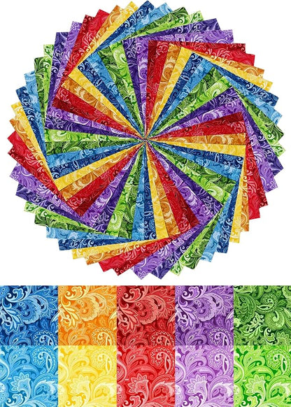 12"x 12" 50 PCS 100% Cotton Floral Fabric Squares Bundles Quilting Supplies for Sewing DIY & Quilt Beginners— Paisley