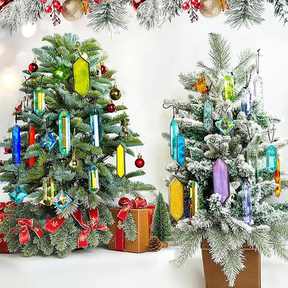 HDCRYSTALGIFTS Set 7 Crystal Sun Catcher Prisms, AB Colored Suncatcher Crystals Indoor Window Hanging Christmas Ornaments Rainbow Maker Prisms for Home Garden Decor