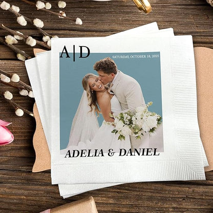 Luxury Personalized Wedding Napkins, Custom Photo Napkin with Text, Custom Cocktail Napkins Wedding, Beverage Luncheon Cocktail Paper, Napkin for Engagement Party, Bridal Shower