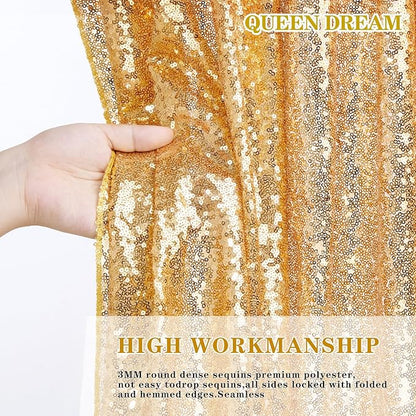 Gold Backdrop Curtain for Parties - 3 Pieces Glitter Sequin Background Backdrops 2x8ft Birthday Baby Shower Decorations