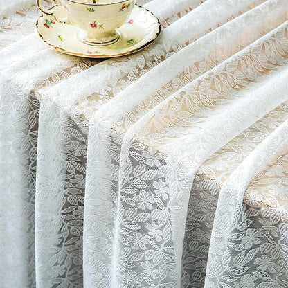Lace Tablecloth Leaf Pattern Warp Knitting Fabric Solid White Rectangle/Oblong Table Cover for Kitchen Dining Farmhouse Wedding Party Decor Ivory, 52x70 Inch