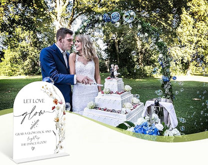Boho Floral Let Love Glow Sign, 6 x 8 Inch White Arch Acrylic Wedding Sign with Holder, Wedding Sign for Ceremony and Reception, Wedding Decoration, Wedding Supplies - BX13